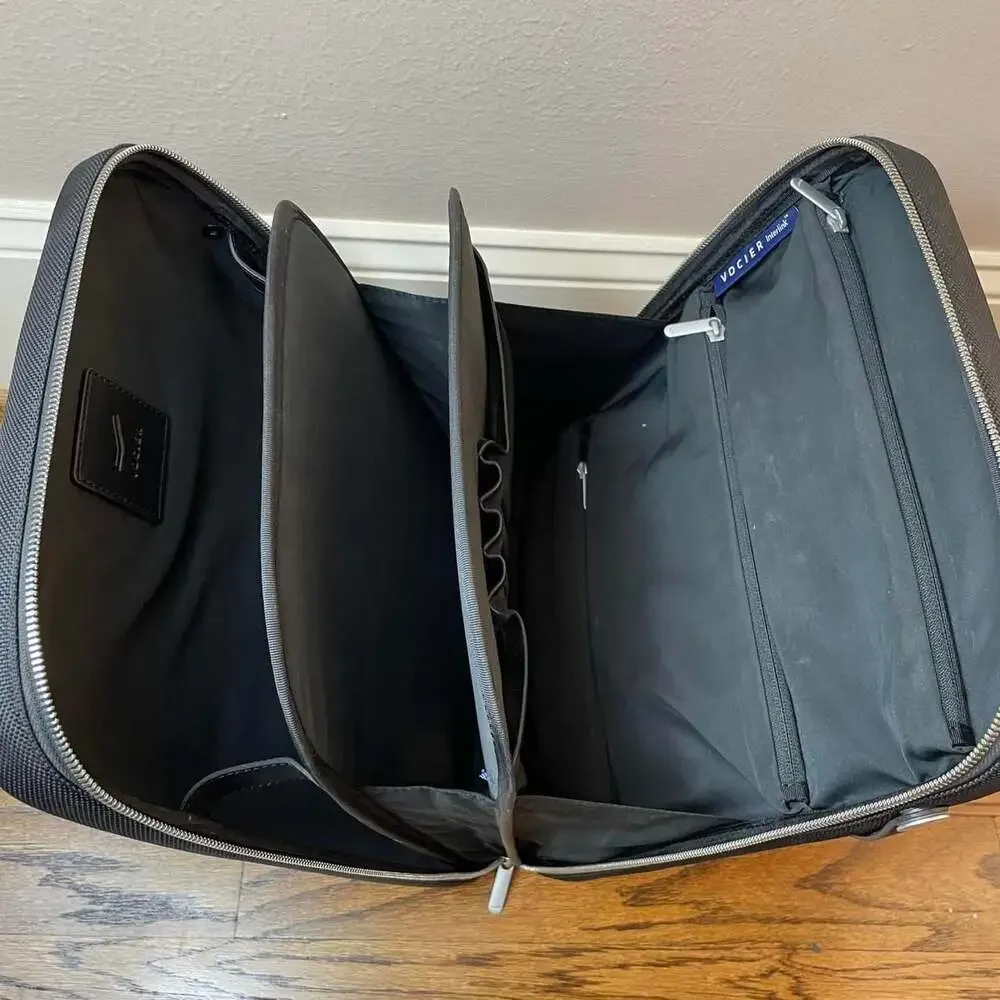 Vocier Avant Black Nylon and Leather Vertical Briefcase Laptop Bag